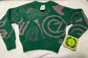 Wicked Universal Studios Girls Green Fuzzy Eyelash Knit Sweater Size S (6/6X)
